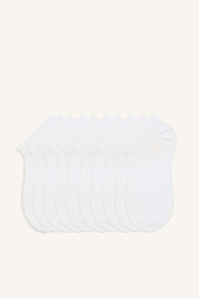 DeFacto Men's 10-Pack Cotton Sneaker White Socks I3490Axns