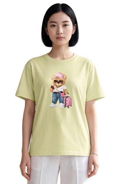 DK DAKSEL Unisex Traveling Teddy Bear Graphic Printed 100% Cotton Oversized F...