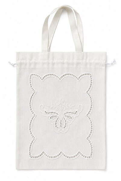 Denef Home Kelebek - Çok Amaçlı Çanta Delik İşi Krem - 30x35 cm 1 Adet