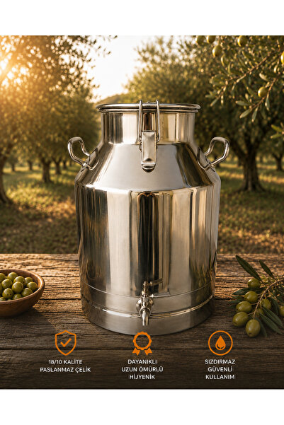 Favo Agro 30 Litre Zeytinyağı Güğümü - Musluklu - Paslanmaz Çelik - Klips Kap...