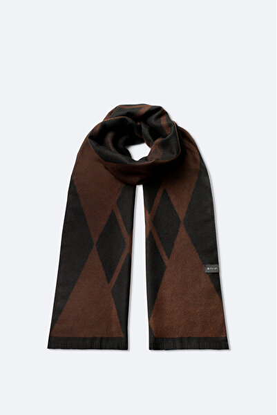 Avva Men's Black-Brown Viscose Blend Tassel Patterned Shawl A42Y9406