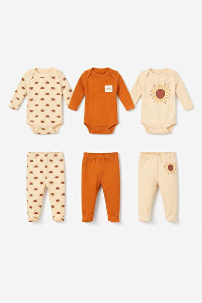 Bubito Bebek Güneş Desenli 6'lı 3 Body 3 Patikli Alt Seti - Renkli Karışık