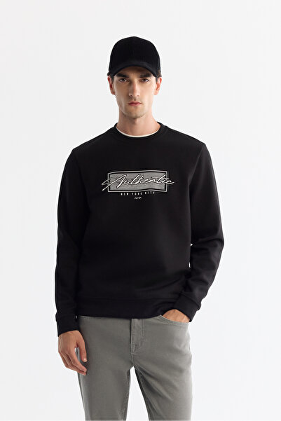 Avva Men's Black Crew Neck Easy-Iron Cotton Regular Fit Sweatshirt A42Y1270