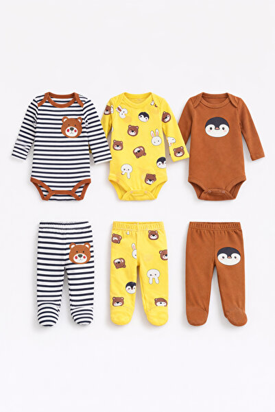 Bubito Bebek Sevimli Panda Desenli 6'lı 3 Body 3 Patikli Alt Seti - Çok Renkli