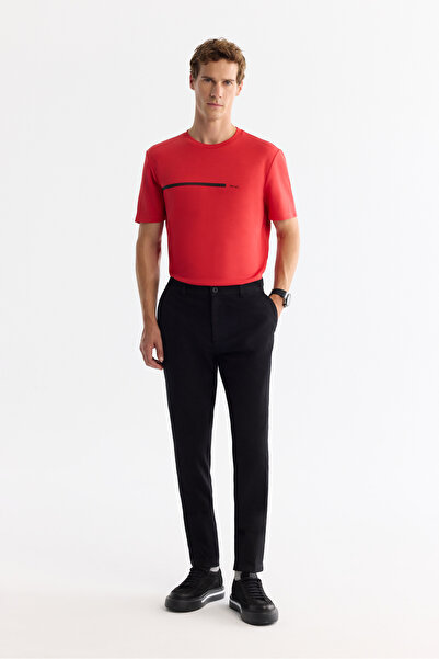 Avva Men's Black Classic Waist Elastane Chino Slim Fit Trousers A42Y3021