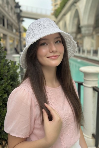 Mollycrush Women's White Summer Knitted Bucket Hat |   Sunscreen Trend Bucket Model
