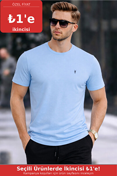 COMBİNE MİCHAİL Tricou pentru bărbați, cu gât crew, slim, basic, albastru