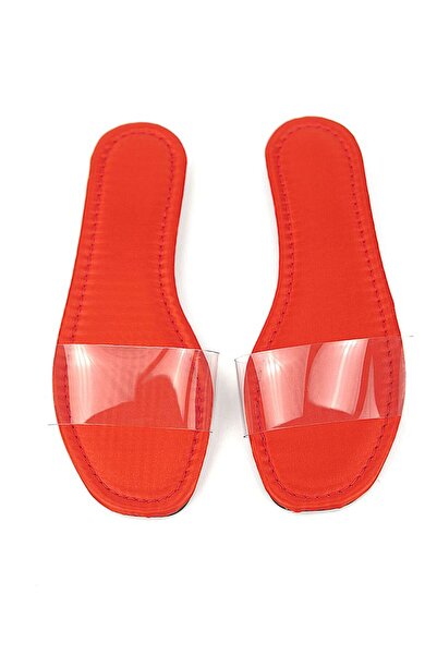 Gökhan Talay Gauzy Orange Shiny Satin Transparent Band Women's Slippers