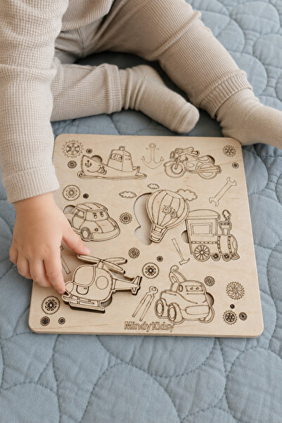 MindyKidsy Wooden Vehicles Puzzle |   Montessori Educational Insert Puzzle