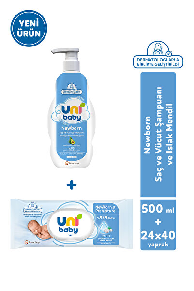 Uni Baby Newborn & Premature Yenidoğan Şampuanı 500 ml + Yenidoğan Islak Mend...