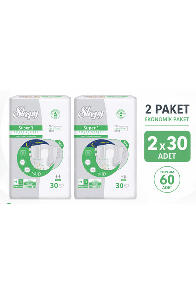 Sleepy Süper3 Belbantlı Hasta Bezi M Beden 2 Paket 60 Adet
