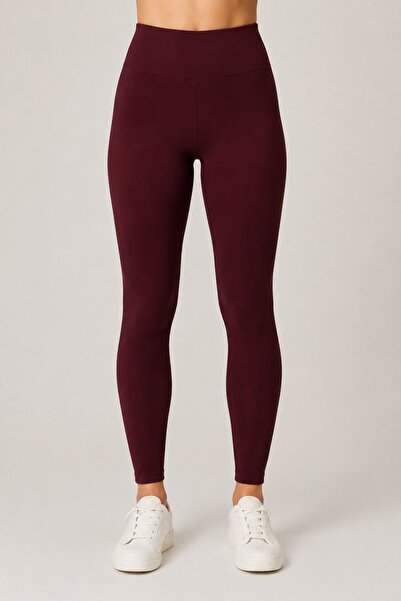 Grenj Fashion Burgundy High Waist Recovery Full Length Knitted Sports Leggings