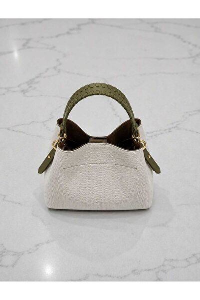 ÖZÜM ÇANTA Women's Stylish Knitted Handle Hand Shoulder Crossbody Bag Khaki