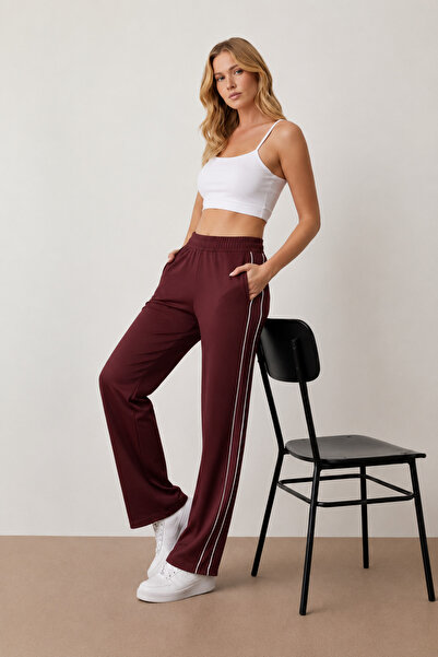BANEGA Piping Detailed, Elastic Waist, Pocketed, Knitted Wide Leg / Wide Leg ...