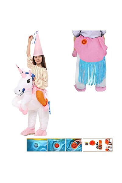 partidolu Şişme Maskot Unicorn Kostümü Pilli Tek Boynuz At Kıyafeti Çocuk (5-...