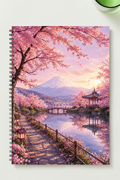 BLACKONECLASS Cherry Blossom Garden Themed A5 Metal Spiral Unlined Cardboard ...