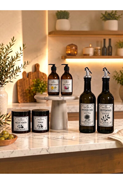 Trend Home Life Set of 3, 6-Piece Glass Set, 2-Piece 750ml Oil Container, Amb...