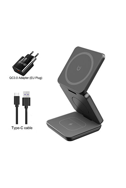 Choice Black EU Plug Wireless Charger for iPhone 3 in 1 Foldable Magnetic Wir...