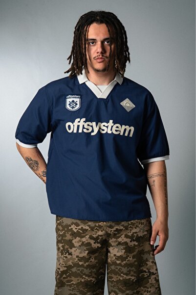 Plus Eighteen The Off System Polo Collar Navy Blue Men's Football Jersey