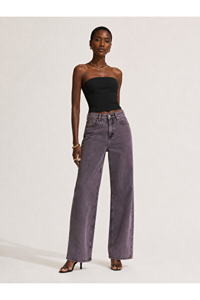 Feyna Straight Kalıp Siyah/Pembe Paçası Normal Kadın Denim Pantolon