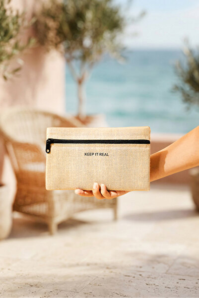 Ocean Home Textile 2 Adet Termal Astarlı Su İtici Leke Tutmaz Jüt Keten Makyaj İlaç Çantası Seti 22x14/23x16x7