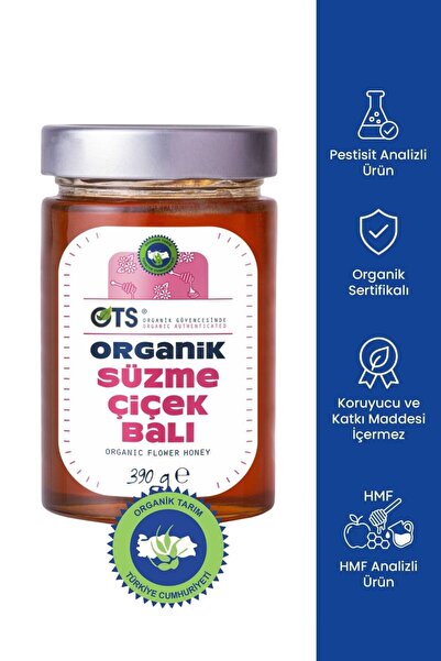 OTS Organik Süzme Çiçek Balı 390gr (Organik Sertifikalı, Pestisit Analizli)