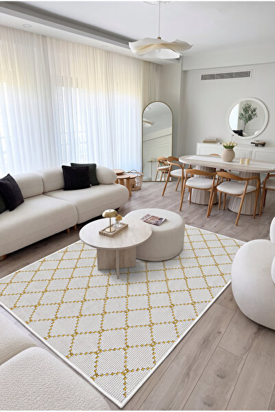 VOPTEKS Bej Halı Salon Halısı Makinede Yıkanabilir Kaymaz Taban Halı