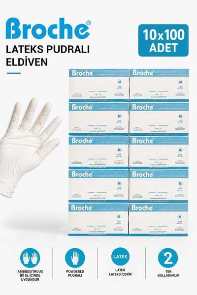 Broche LATEKS PUDRALI MUAYENE ELDİVENİ M BEDEN 10'LU PAKET