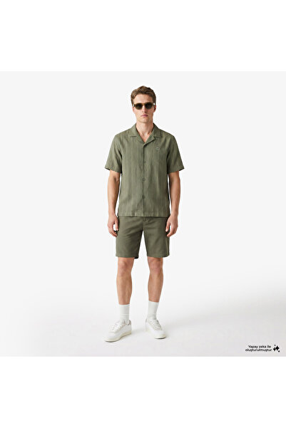 Lacoste Erkek Tapered Fit Keten Haki Bermuda Şort