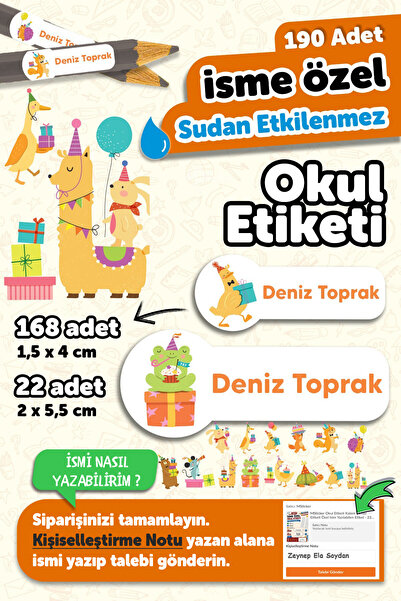 MSticker 190 Adet Kişiye Özel Okul Etiketi İsimli Kalem Defter Suluk Etiket S...