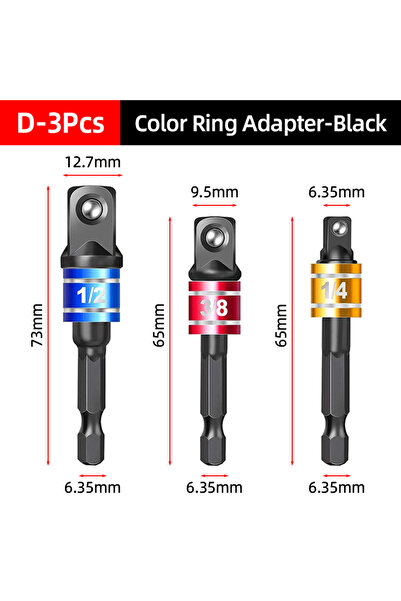 Choice1 D-3Pcs Black-Color 1/4" 3/8" 1/2" Socket Adapter Drill Bits Set Nut D...
