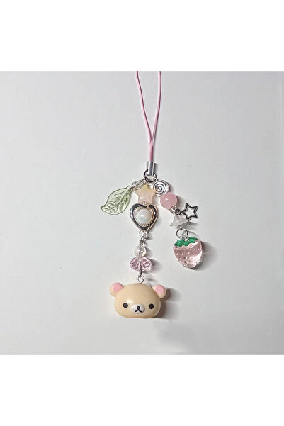 choice2 white Kawaii Rilakkuma Bear Bell Keychain Y2K Handmade Phone Charm wi...