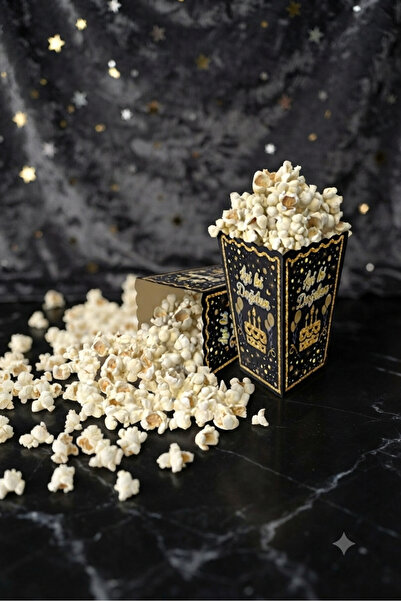 Deniz Party Store Happy Birthday Black Gold Popcorn Corn Chips Box 8 Pieces