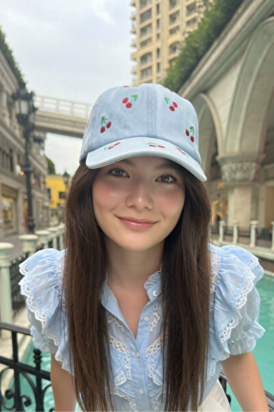 Mollycrush Luxury Cherry Embroidered Hat Basic Street Fashion |   Light Blue ...
