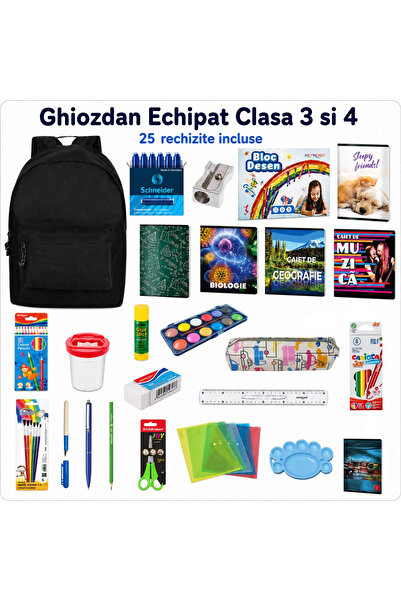MC Micostore Ghiozdan Echipat Clasa 3 si Clasa 4 cu 25 Rechizite Scolare Prem...