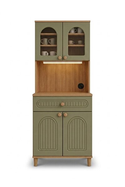 UPSTYLE Barista LED Aydınlatmalı Kahve Köşesi Dolabı Retro Büfe 195cm MDF Koy...