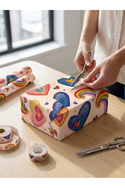 Rana İkra Art Hârtie de împachetat cadouri cu tematică inimioare colorate și ...