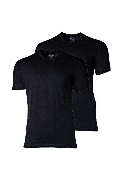 Ceceba Herren American T-Shirt, 2er Pack - V-Ausschnitt, Kurzarm, Baumwolle, uni