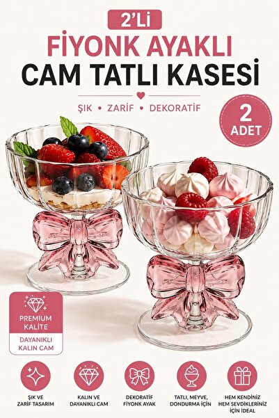 Kitchen Beauty 2 Adet Şeffaf Fiyonklu Çiçek Şekil Cam Tatlı Kasesi Magnolia v...