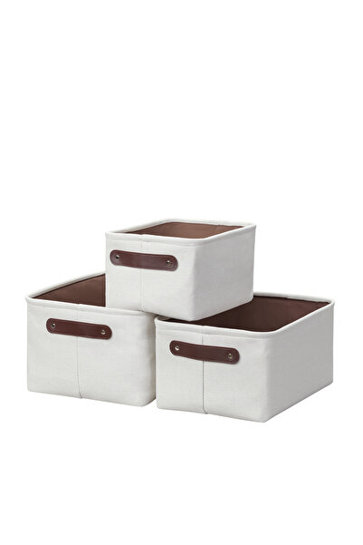 Lawazim Storage Basket Set-3 Piece Plain White- Sleek Decorative Open Top Org...
