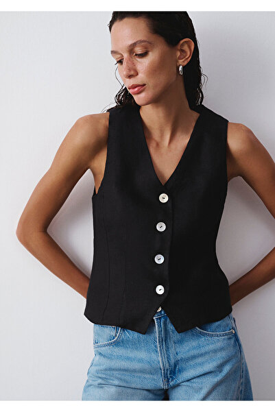 Mavi Black Linen Vest Slim Fit / Narrow Cut 1110843-900