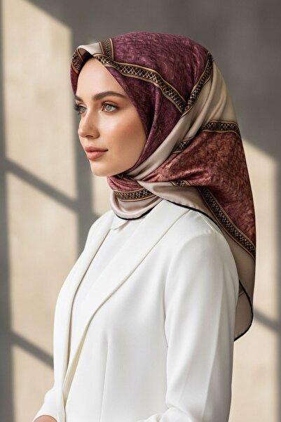 Vissona %100 Twill İpek Dokulu Ve Şerit Desenli Gül Kurusu - Somon Renkli 90x...