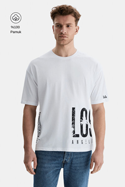 UCLA Tricou supradimensionat pentru bărbați, 100% bumbac, cu imprimeu, alb, c...