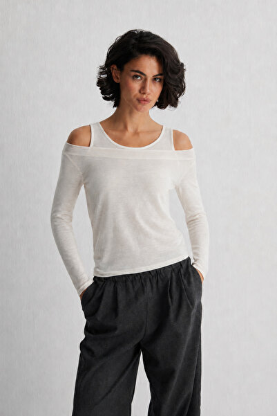 Silk and Cashmere Beyaz Starlight Saf Kaşmir Yuvarlak Yaka Çift Katlı Triko