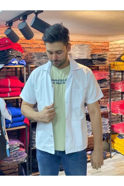 Erkek Kısa Kol Klasik Yaka Önlük Hemşire Eczacı Öğretmen Doktor Önlük