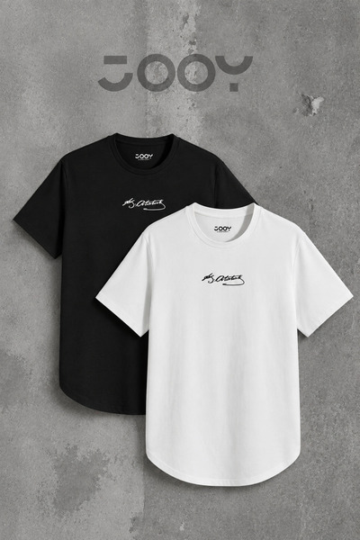 Jooy Ataturk Signature Printed Black and White Oval Cut Tshirt Set of 2