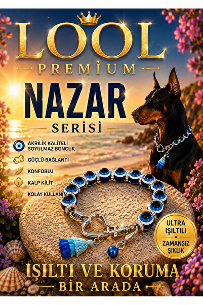 LOOL PREMİUM Nazar boncuklu taşlı köpek kolyesi nazar boncuklu tasma