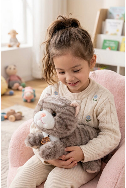 berattoys 35cm yatan kedi sesli peluş kedi miyavlayan kedi uyku arkadaşı hedi...