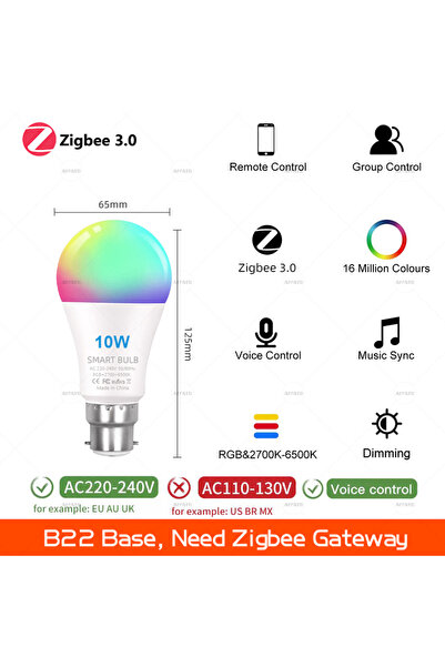 Choice AC 220-240V Zigbee 10W B22 B22 Zigbee Smart Bulb Lamps 220V Led RGBCW ...