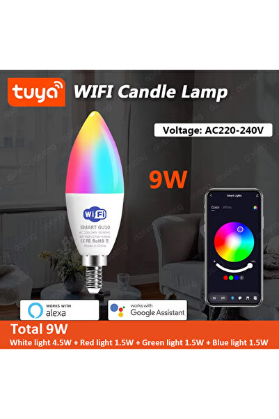 Choice Yes AC 220-240V WIFI 9W E14 Bluetooth Wifi Tuya Smart Led Chandelie Li...